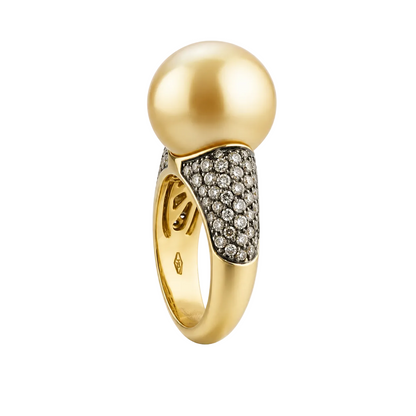 Akoya Pearl & Brown Diamond Ring