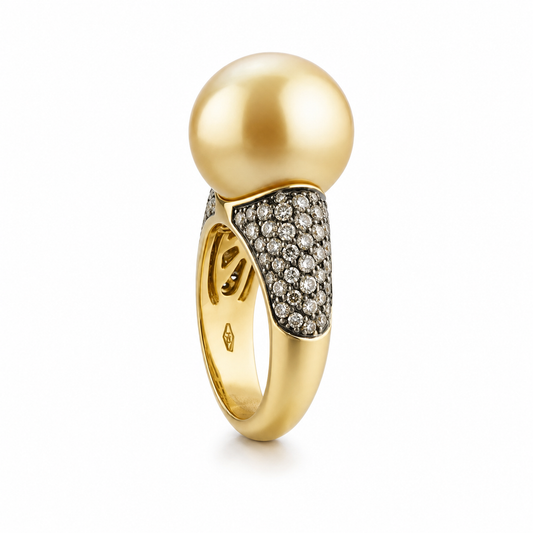 Akoya Pearl & Brown Diamond Ring