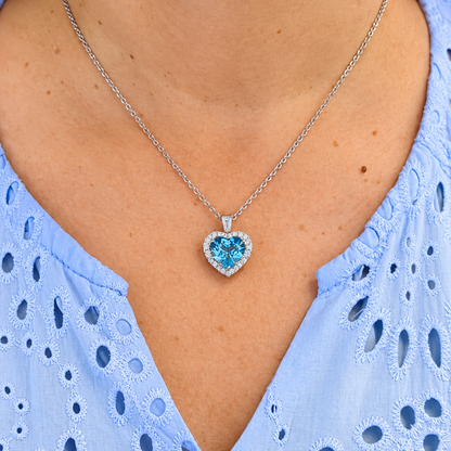 Aquamarine & Diamond Heart Shaped Necklace