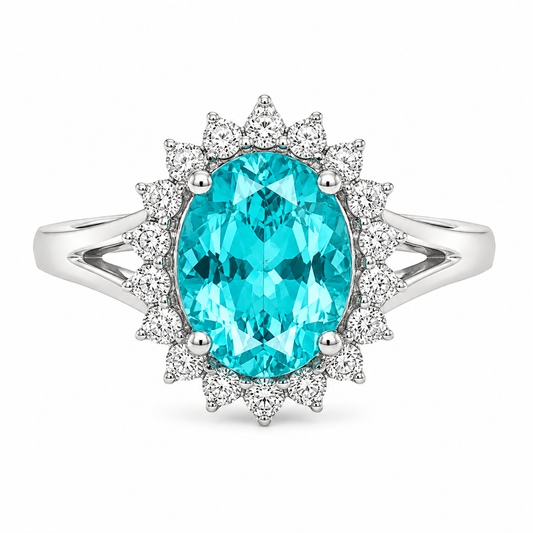 Oval Blue Apatite & Diamond Ring