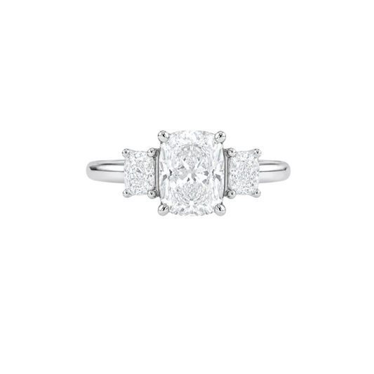 Elongated Cushion 3-Stone Engagement Ring