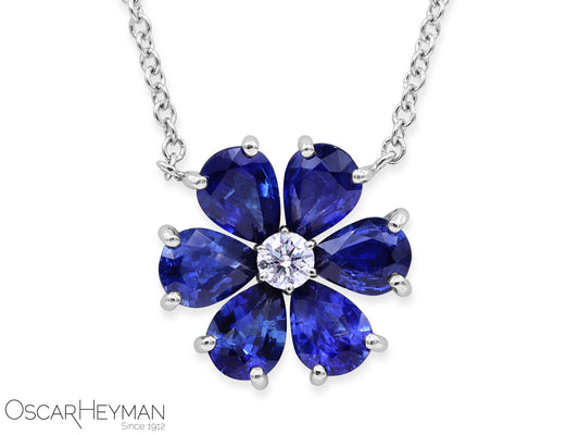 Platinum Sapphire Diamond Flower