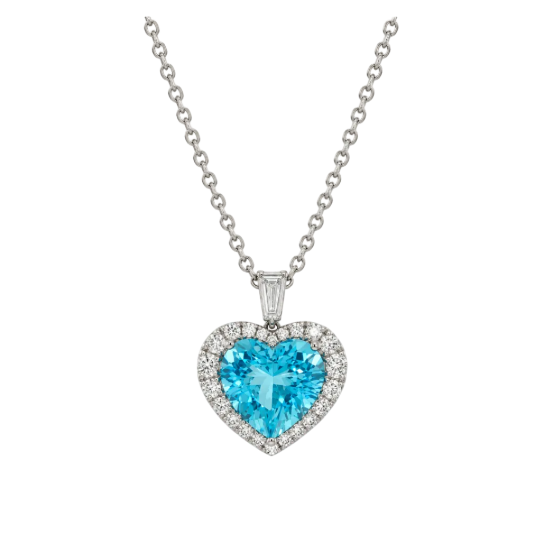 Aquamarine & Diamond Heart Shaped Necklace