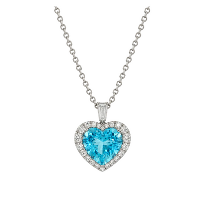 Aquamarine & Diamond Heart Shaped Necklace