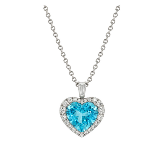 Aquamarine & Diamond Heart Shaped Necklace