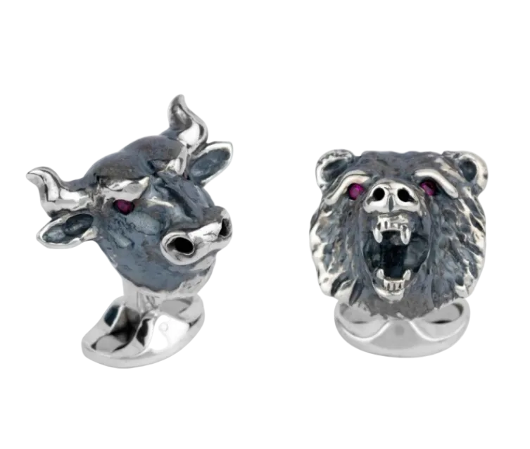 Bull & Bear Cufflinks with Ruby Eyes