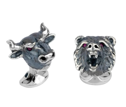 Bull & Bear Cufflinks with Ruby Eyes