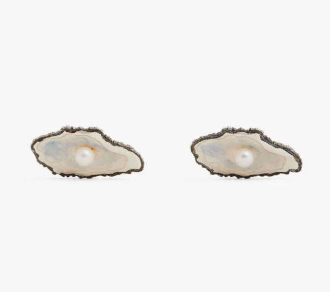 Half Oyster Shell with Pearl Cufflinks