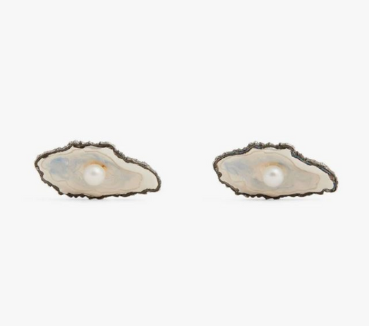 Half Oyster Shell with Pearl Cufflinks