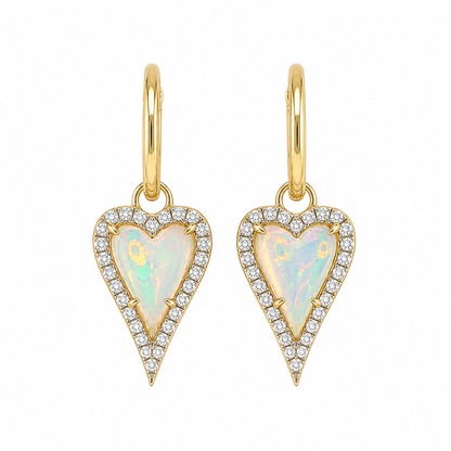 Opal & Diamond Heart Dangle Earrings