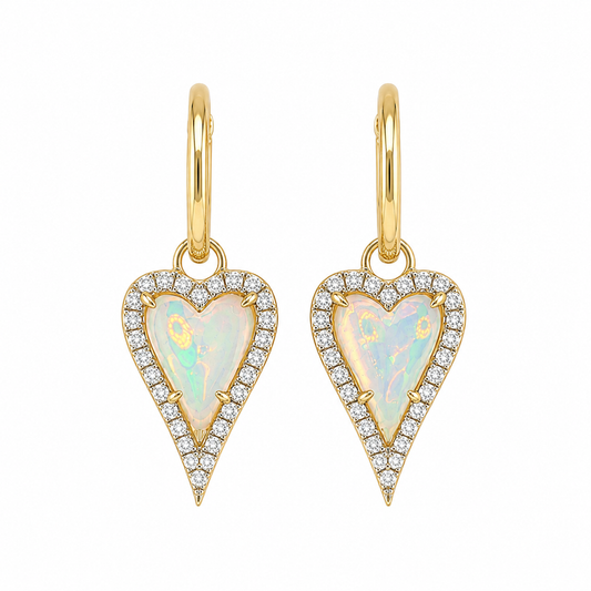 Opal & Diamond Heart Dangle Earrings