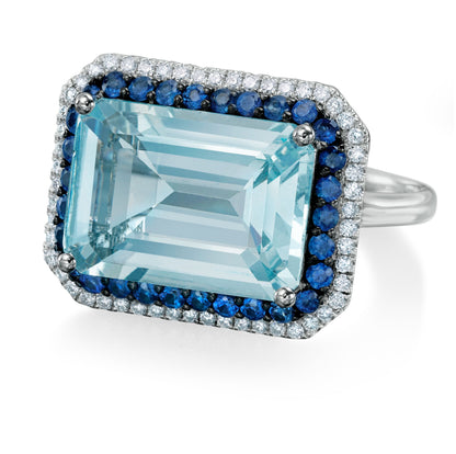 Aquamarine, Blue Sapphire, & Diamond Ring