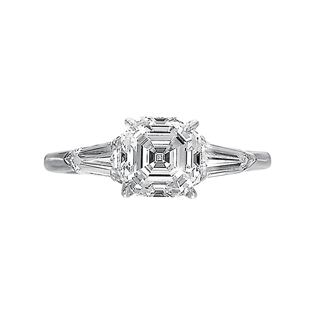 Asscher Cut Diamond with Tapered Baguette Side Stones Ring