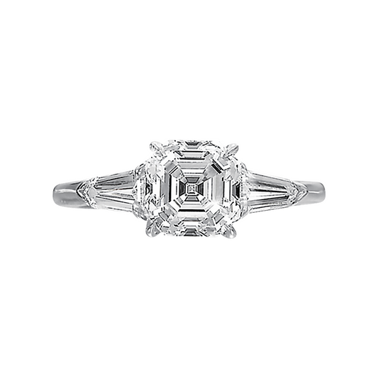 Asscher Cut Diamond with Tapered Baguette Side Stones Ring