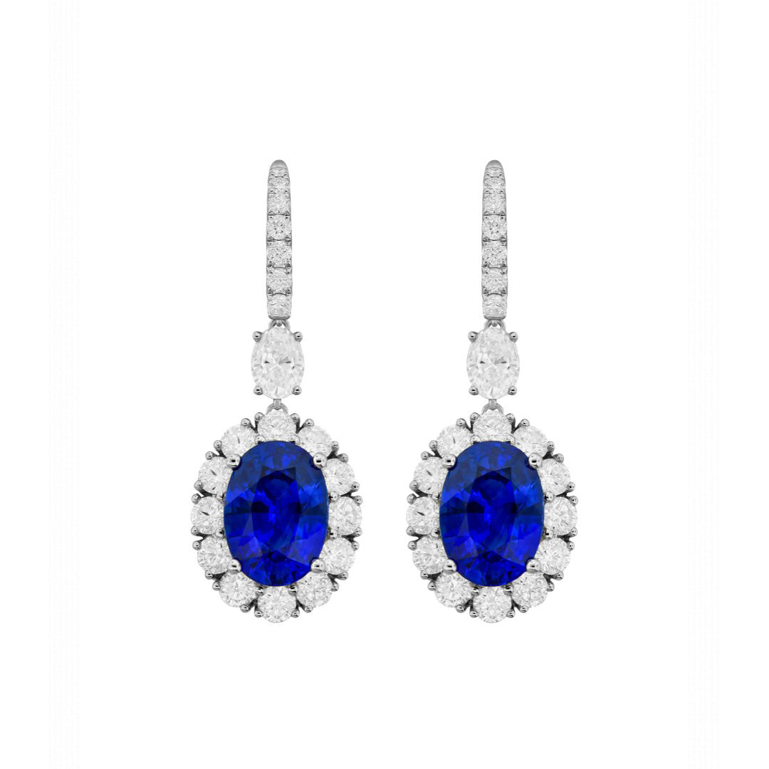 8.7ctw oval blue sapphire and diamond earrings