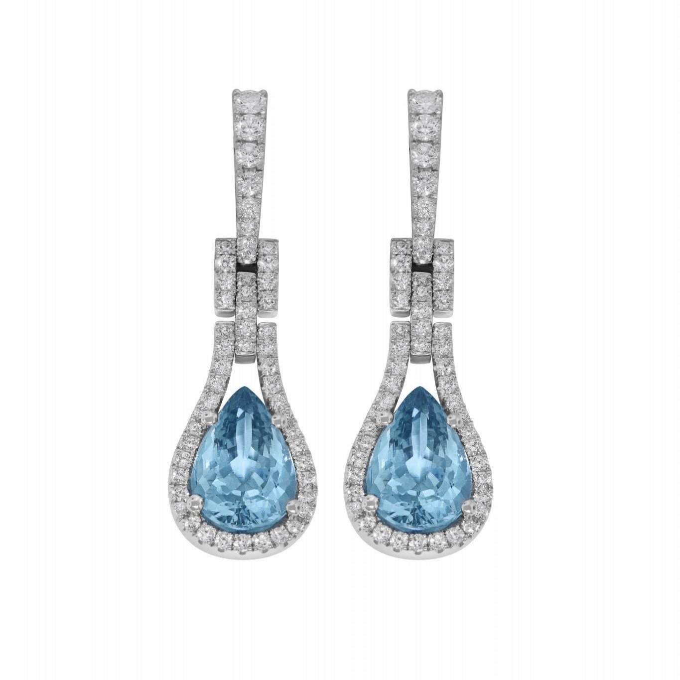 Pear Shaped Aquamarine & Diamond Dangle Earrings