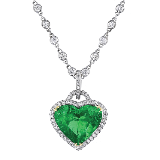 Emerald and Diamond Heart Necklace