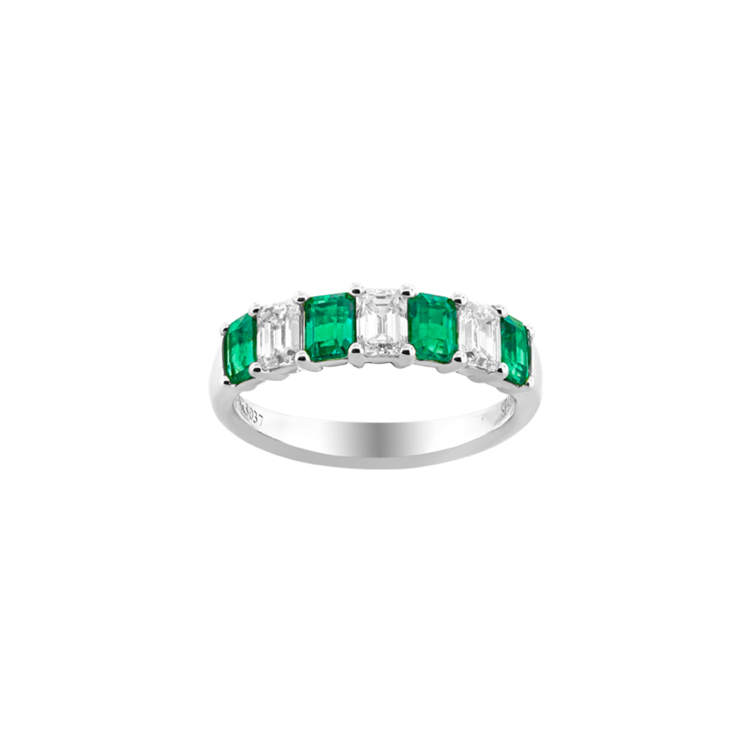 Emerald Cut Emerald and Diamond Band