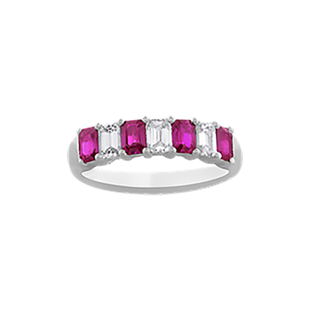 Emerald Cut Ruby and Diamond Band