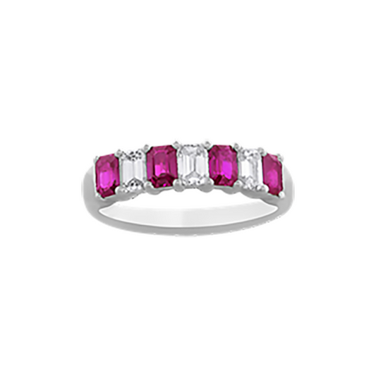 Emerald Cut Ruby and Diamond Band