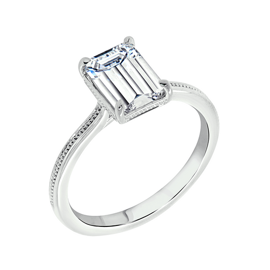Emerald Cut with Beaded Milgrain Ring
