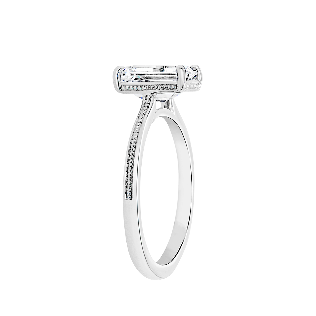 Emerald Cut with Beaded Milgrain Ring