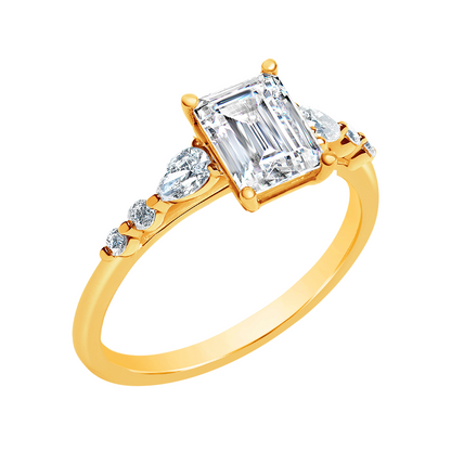 Emerald Cut Ring with Multi-Shape Diamonds