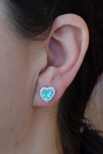 Heart Shaped Paraiba & Diamond Stud Earrings