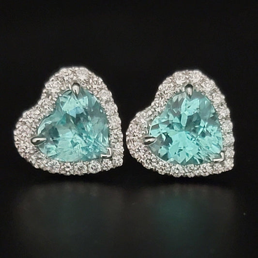 Heart Shaped Paraiba & Diamond Stud Earrings