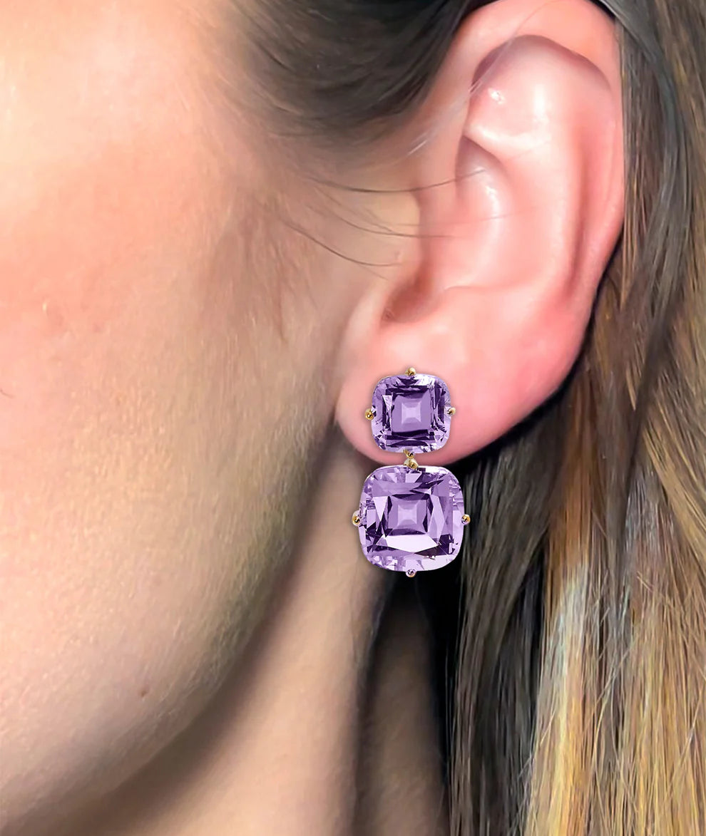 Double Cushion Cut Amethyst Earrings