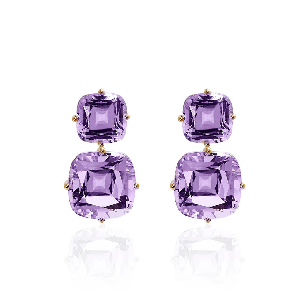 Double Cushion Cut Amethyst Earrings