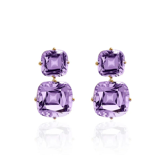 Double Cushion Cut Amethyst Earrings