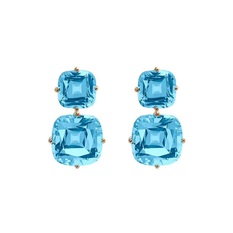 Double Cushion Cut Blue Topaz Earrings