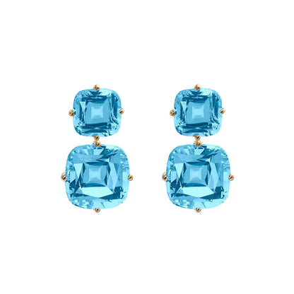 Double Cushion Cut Blue Topaz Earrings
