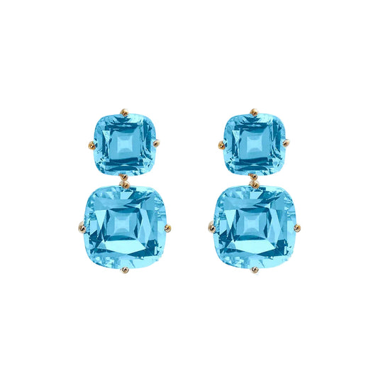 Double Cushion Cut Blue Topaz Earrings