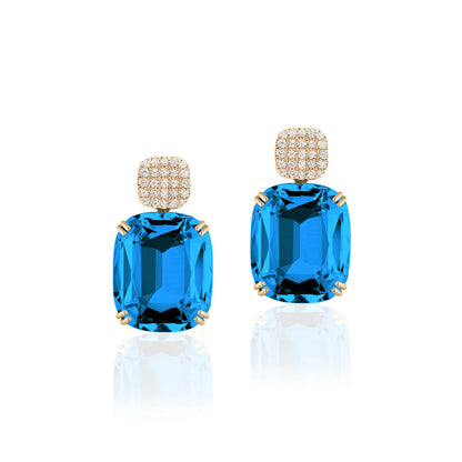 Cushion Cut London Blue Topaz & Diamond Earrings