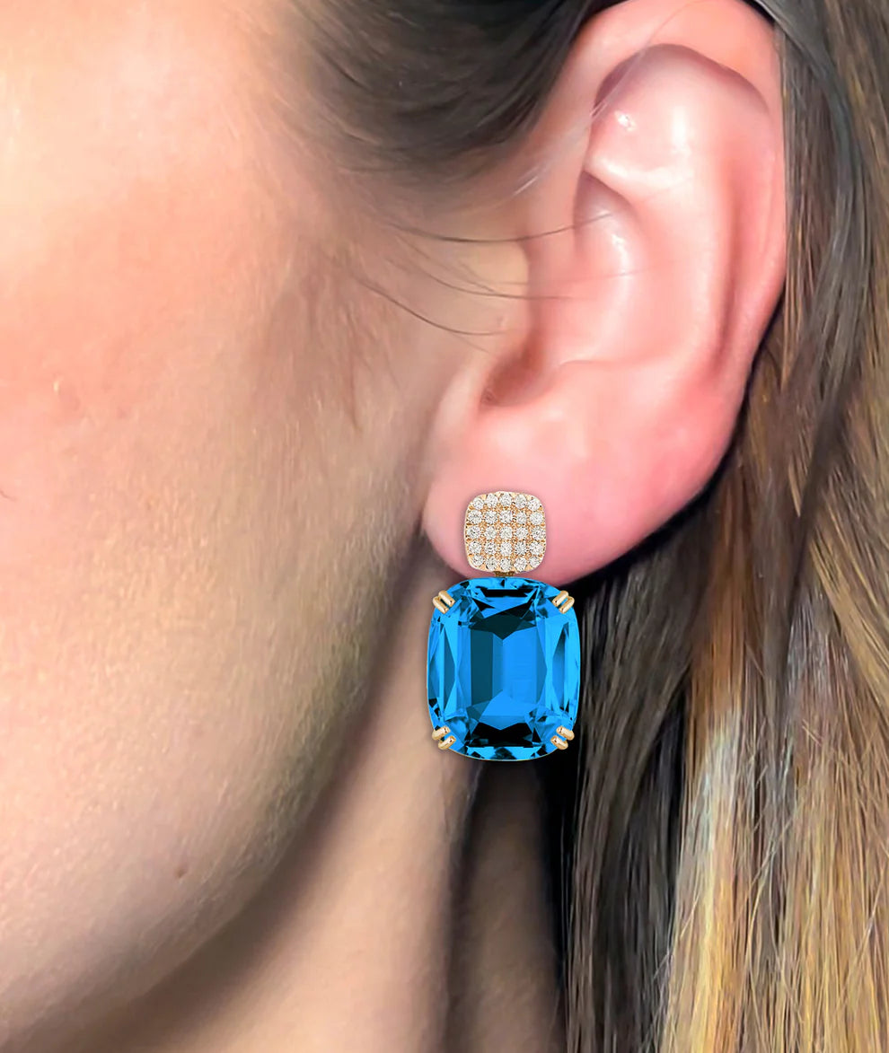 Cushion Cut London Blue Topaz & Diamond Earrings