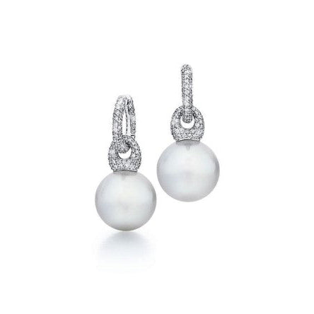 Pave Diamond Pearl Charms with Diamond Hoops