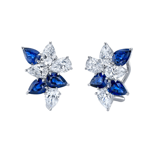 Blue Sapphire & Diamond Cluster Earrings