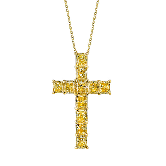 Yellow Diamond Cross Necklace