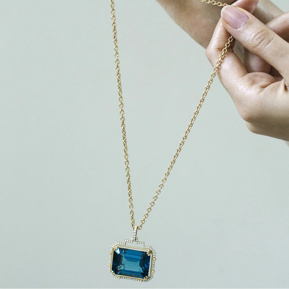 Emerald Cut London Blue Topaz Pendant