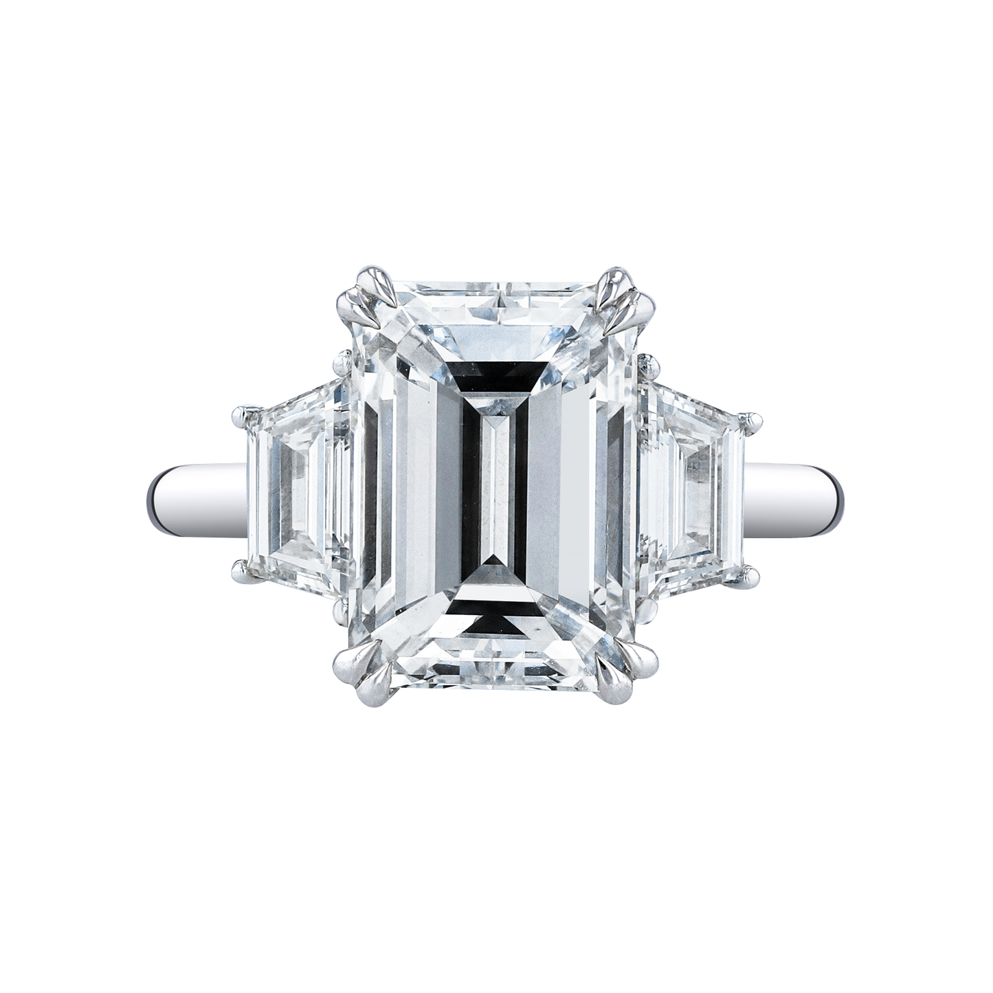 Emerald Cut Diamond with Trapezoid Diamond Side Stones