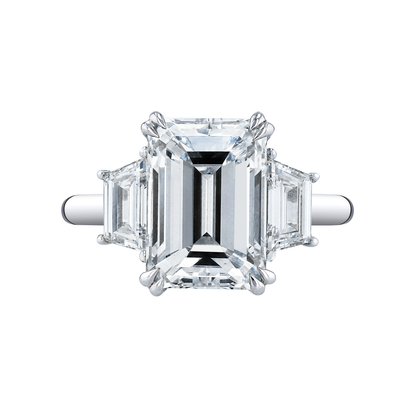 Emerald Cut Diamond with Trapezoid Diamond Side Stones