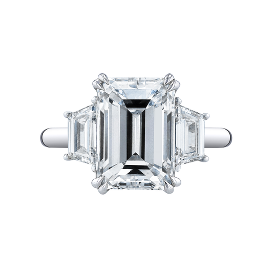 Emerald Cut Diamond with Trapezoid Diamond Side Stones