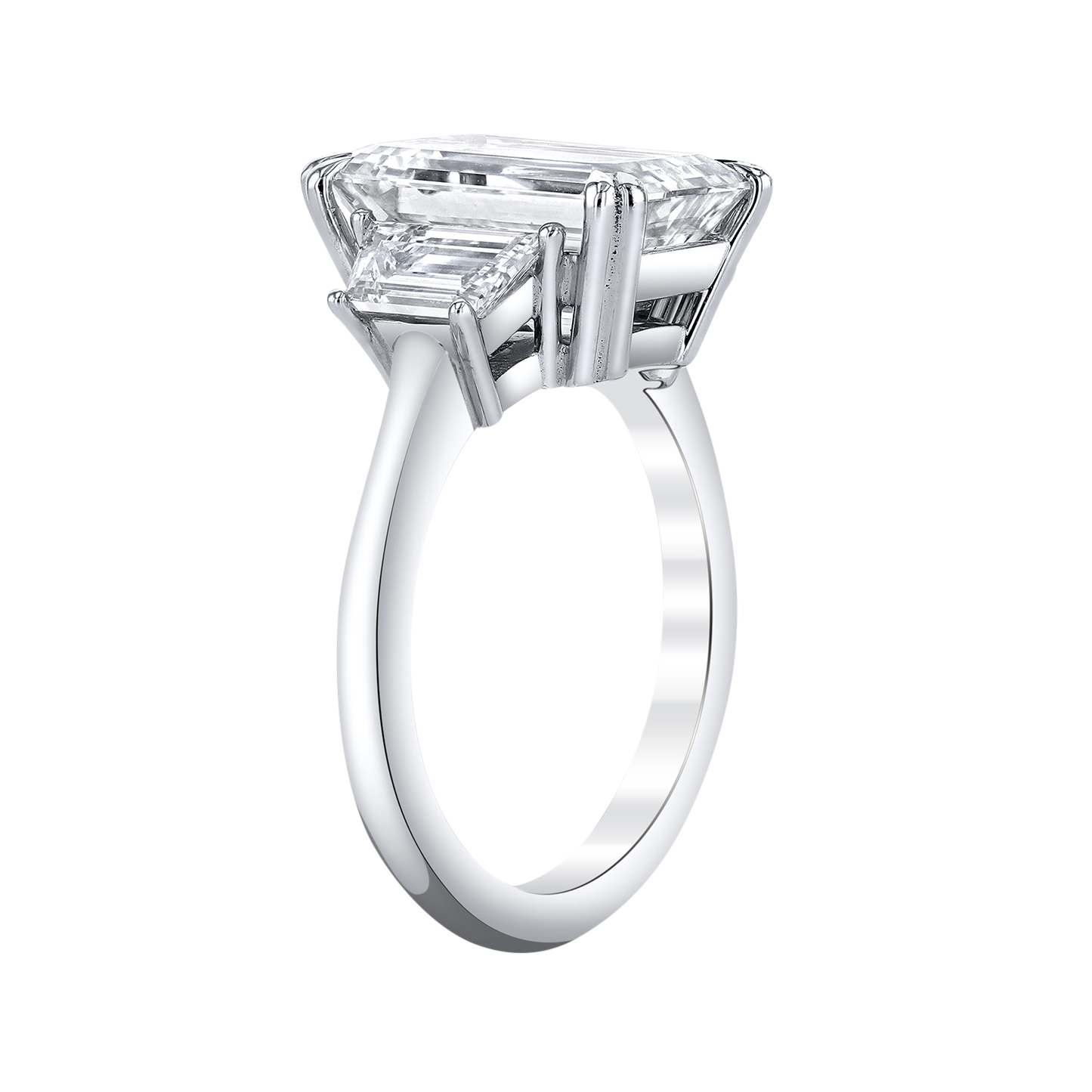 Emerald Cut Diamond with Trapezoid Diamond Side Stones