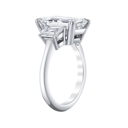 Emerald Cut Diamond with Trapezoid Diamond Side Stones