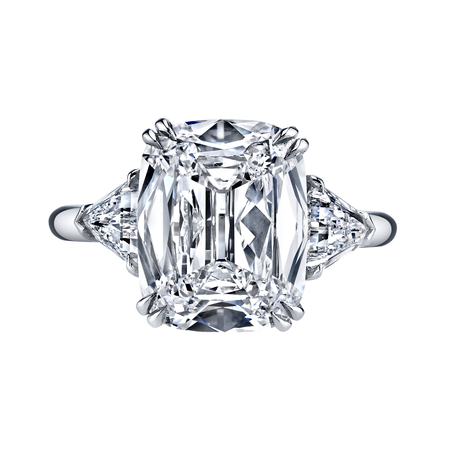 Elongated Cushion Cut Diamond With Trillion Side Stones