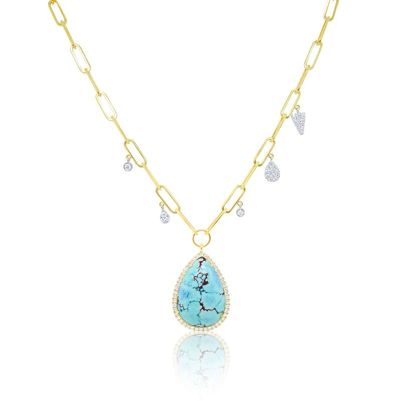 Pear Shaped Turquoise & Diamond Necklace