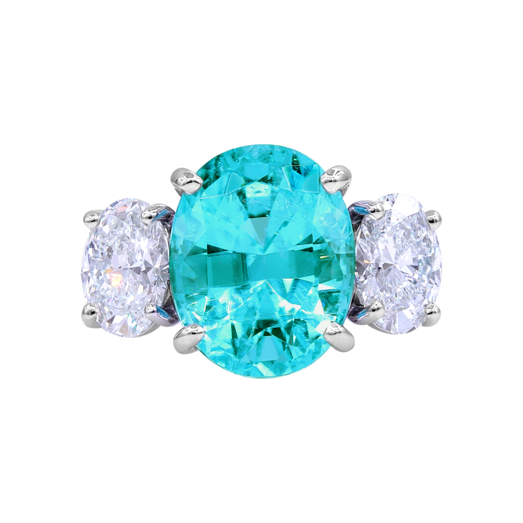 Paraiba Tourmaline - Oval with Oval Diamond Side Stones