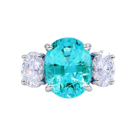 Paraiba Tourmaline - Oval with Oval Diamond Side Stones